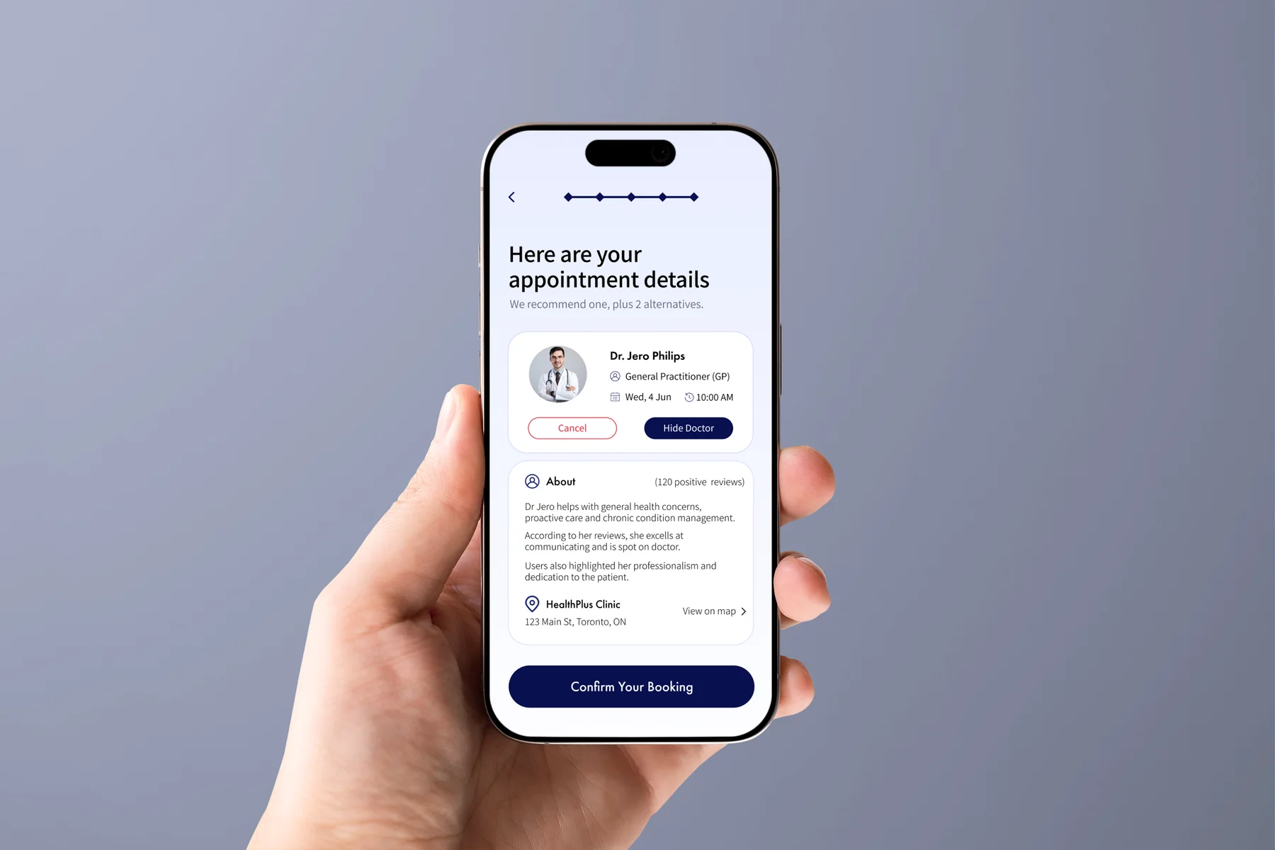 CareRoute appointment details with doctor information expanded