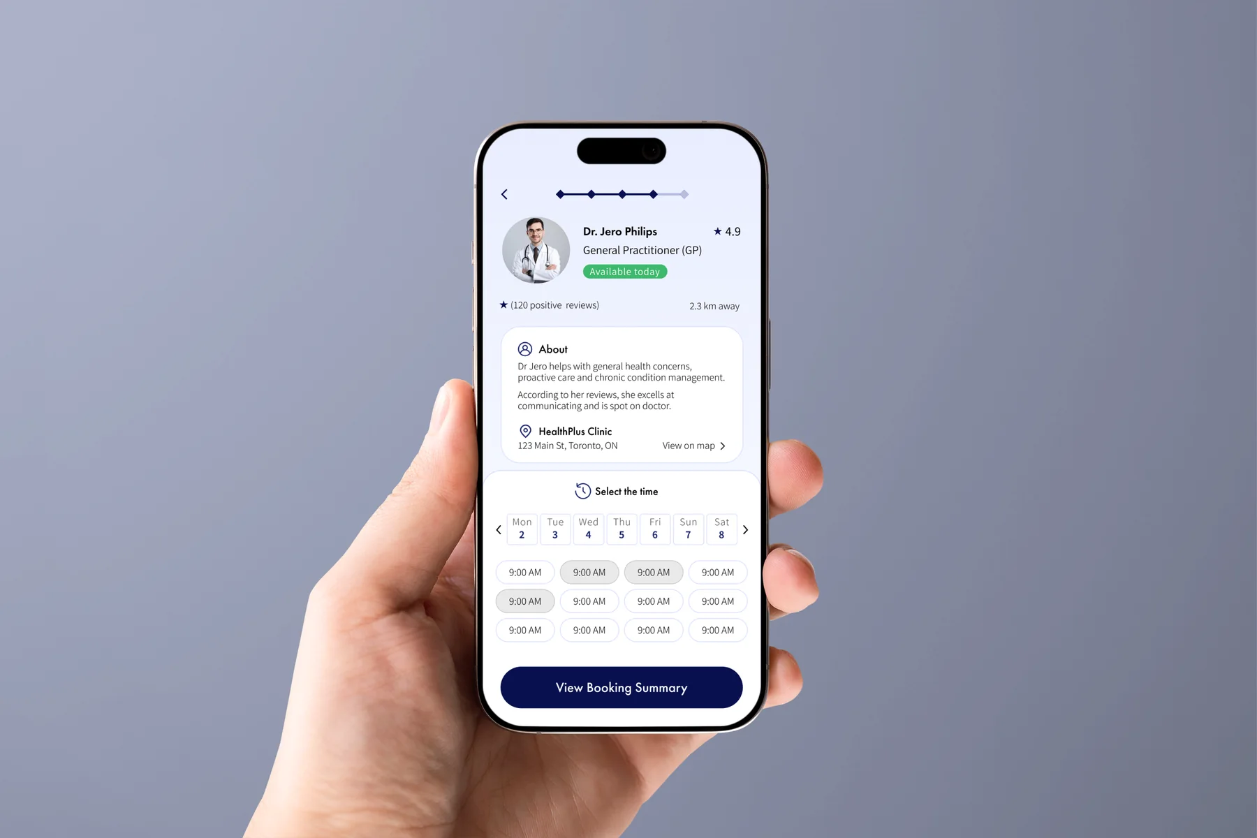 CareRoute doctor profile with time selection