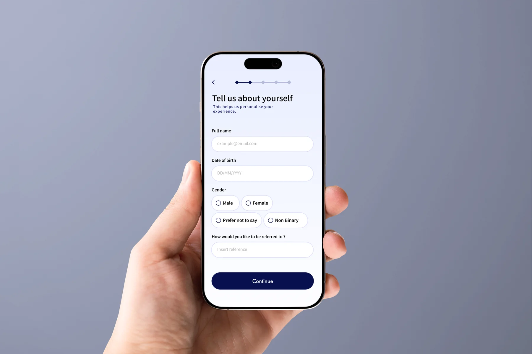 CareRoute personal information screen