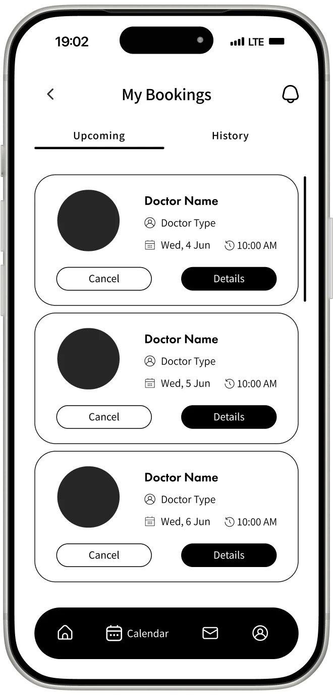 Early CareRoute upcoming bookings prototype
