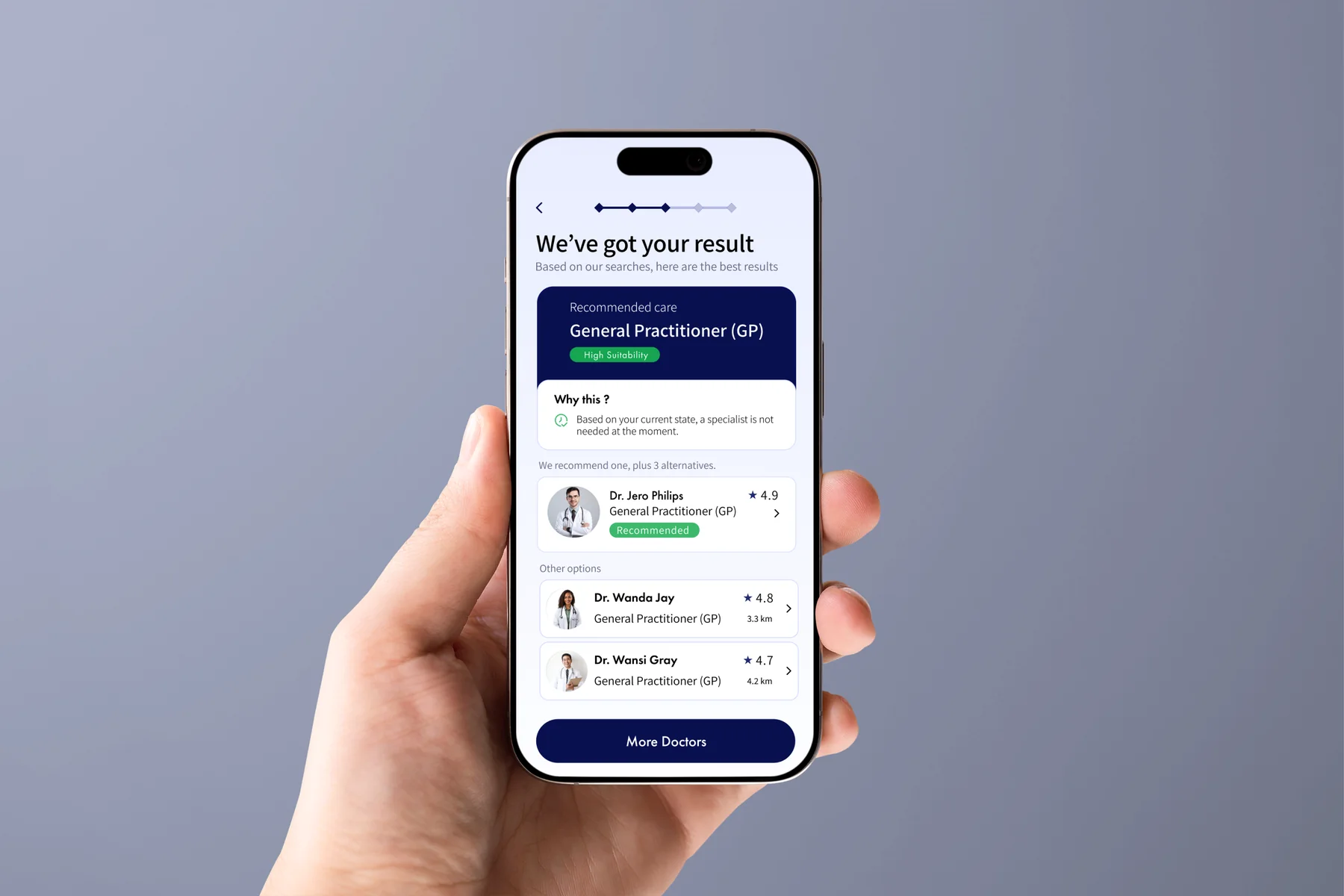 CareRoute result screen recommending a care type