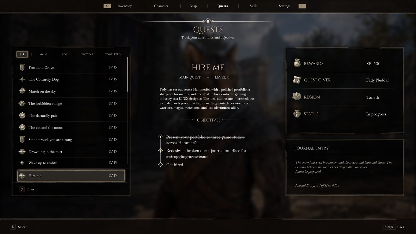 Elder Scrolls VI quest journal concept
